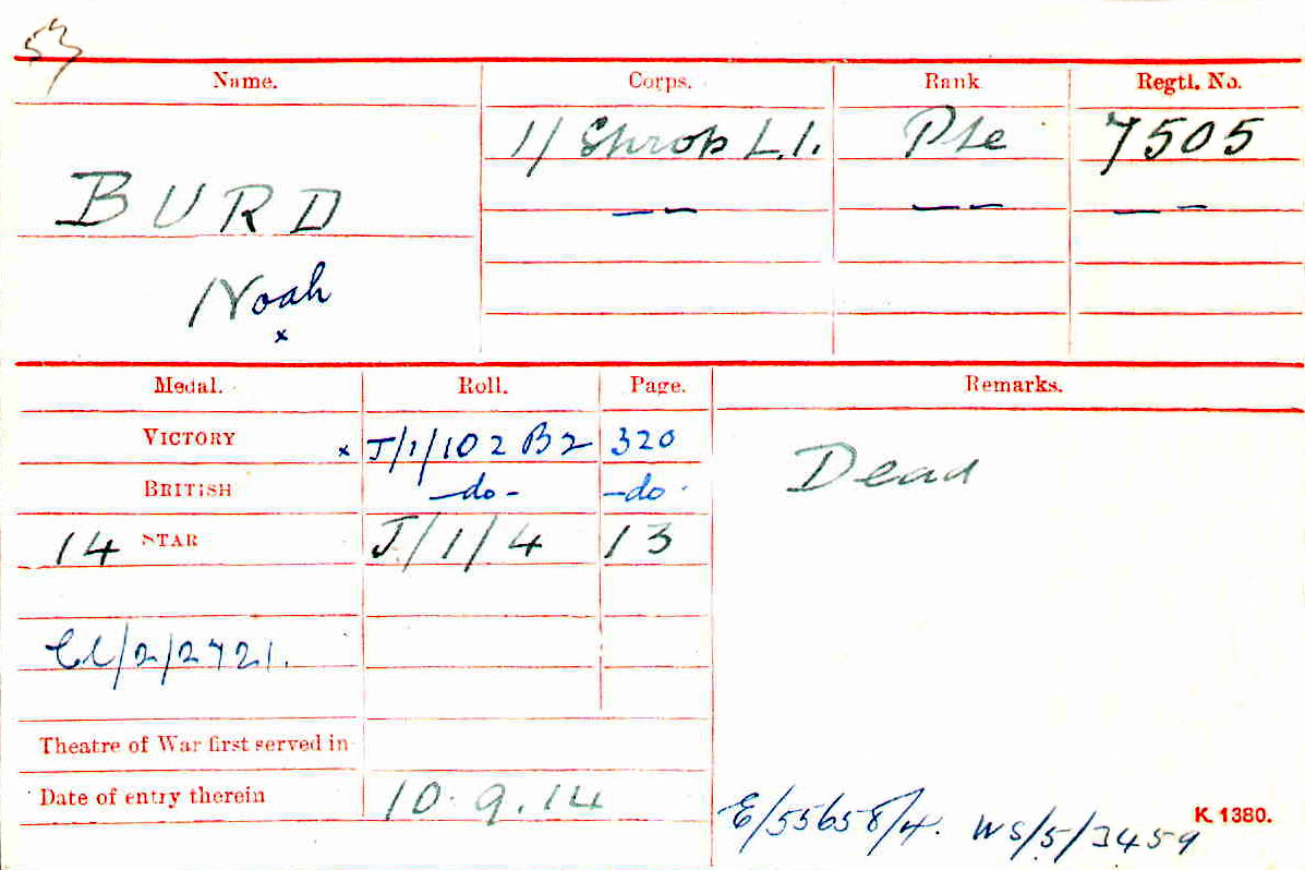 WWI Medal Rolls Index Card